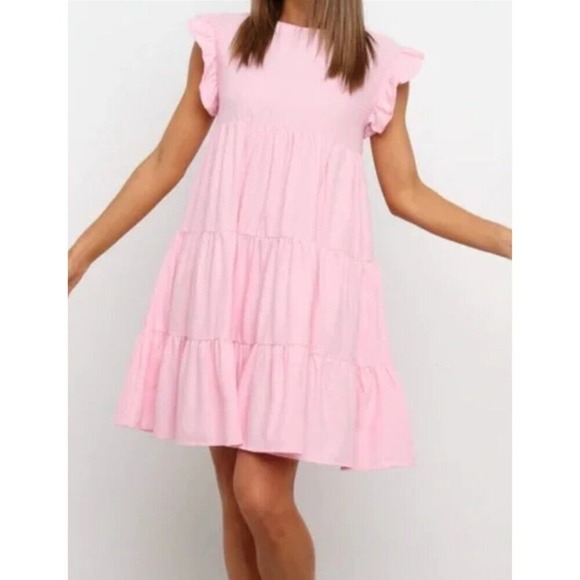 Petal & Pup‎ Amarah Short Sleeve Pink Ruffle Tier Baby Doll Dress Size 8 NWT - Picture 1 of 15